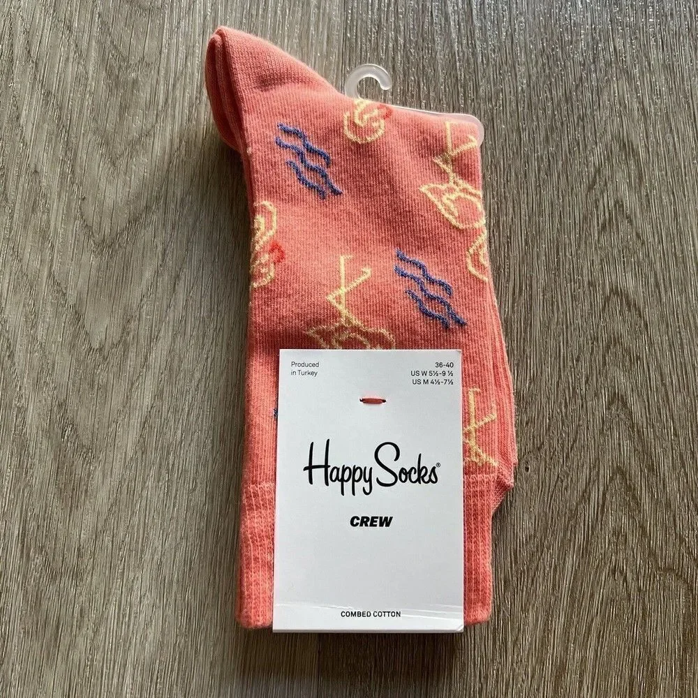 Happy Socks Crew Womens 5.5-9.5 Flamingo Mens 4.5-7.5 Funky Socks NWT